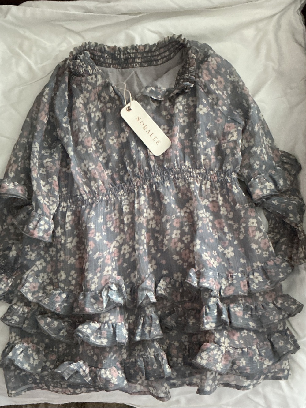 Noralee Floral Ruffled Peplum Blouse — Dusty Blue & Pink. NWT BEAUTIFUL DRESS